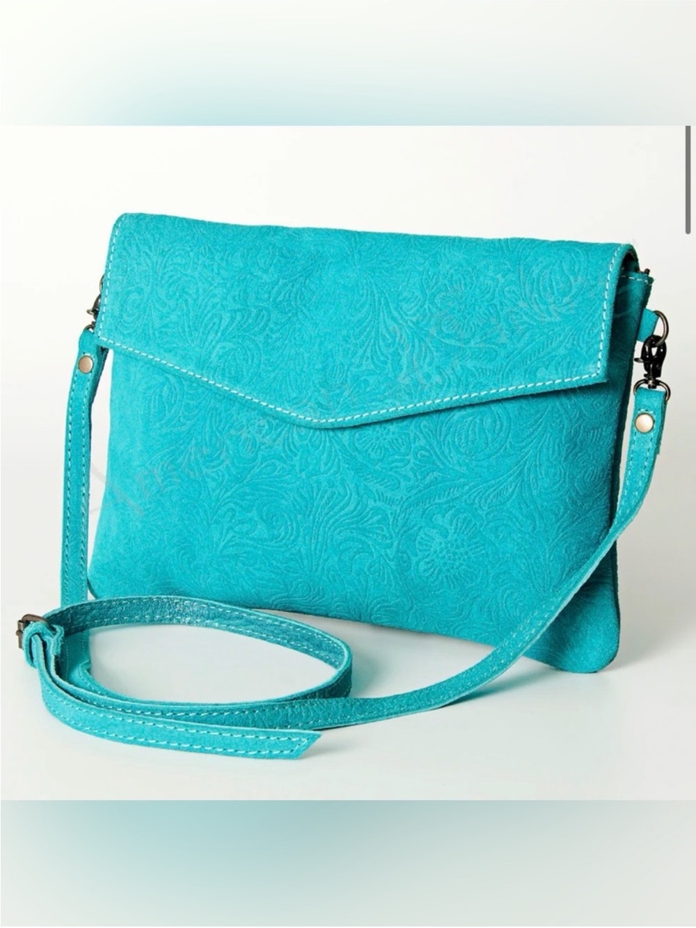 New Western Turquoise Floral Embossed Envelope Crossbody Bag